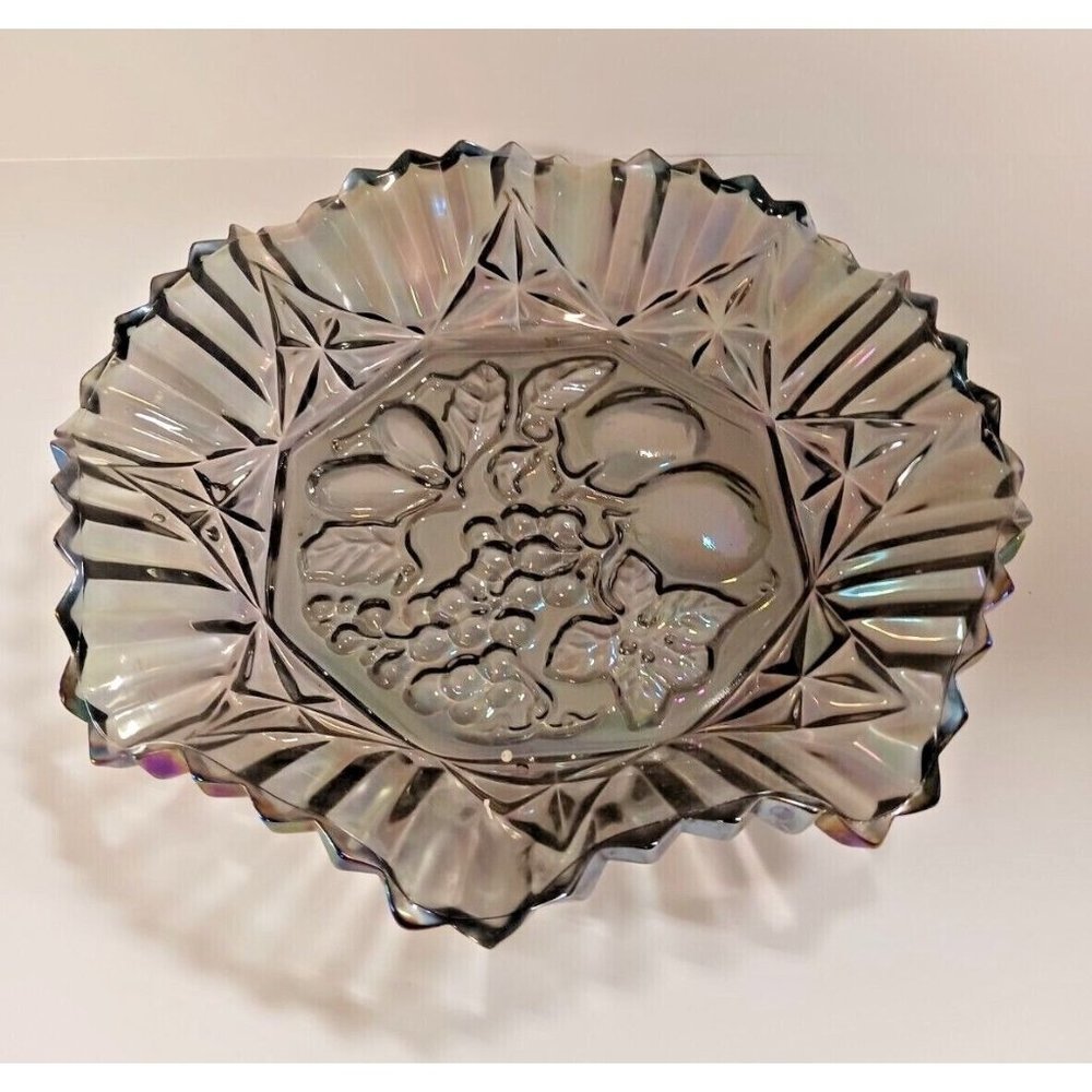 Vintage Federal Carnival Glass Bowl Smoke Color Pioneer Pattern Fruit Design 10